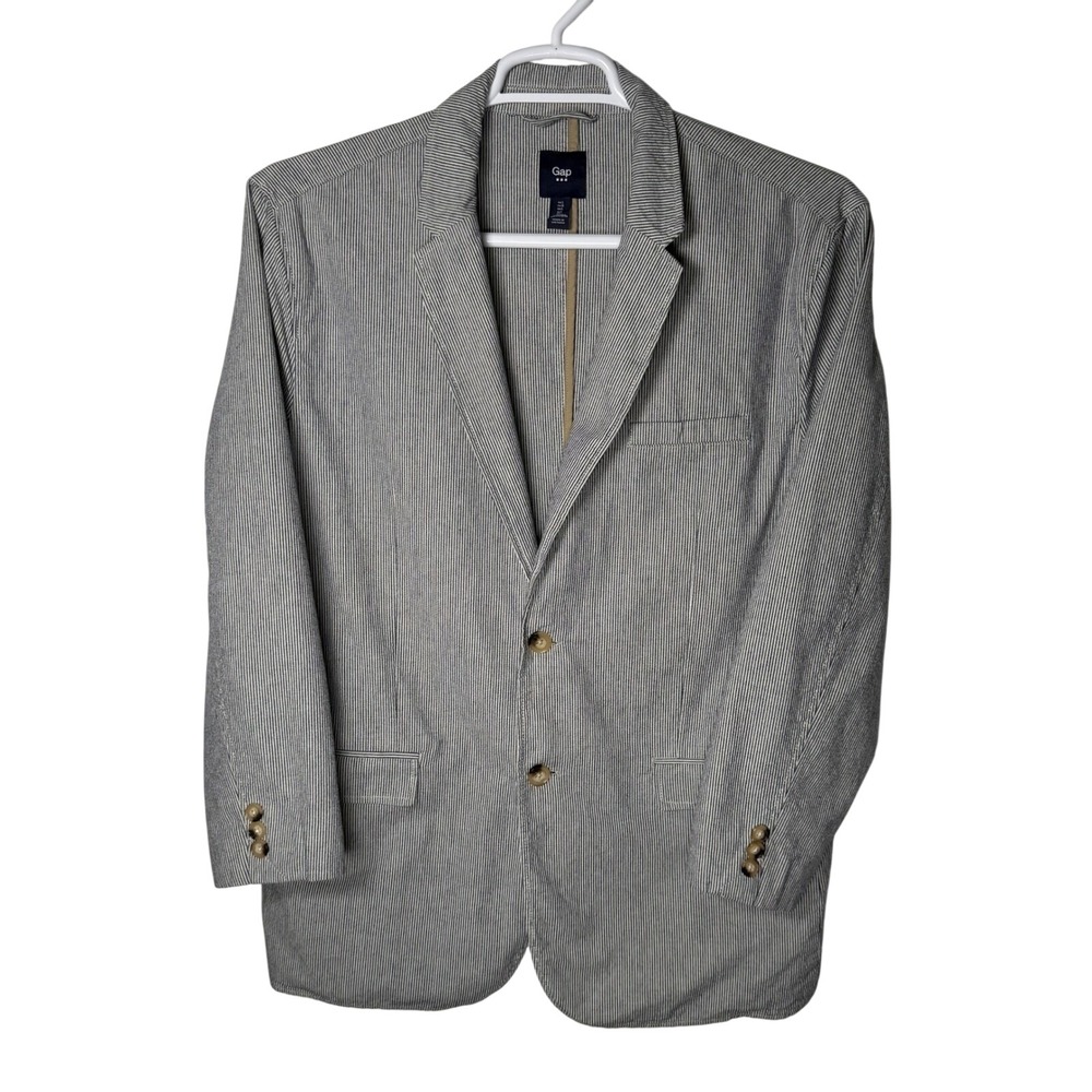 Gap Mens 100% Cotton Summer Crop Sleeve Blazer Jacket Pinstripe Coastal Casual L